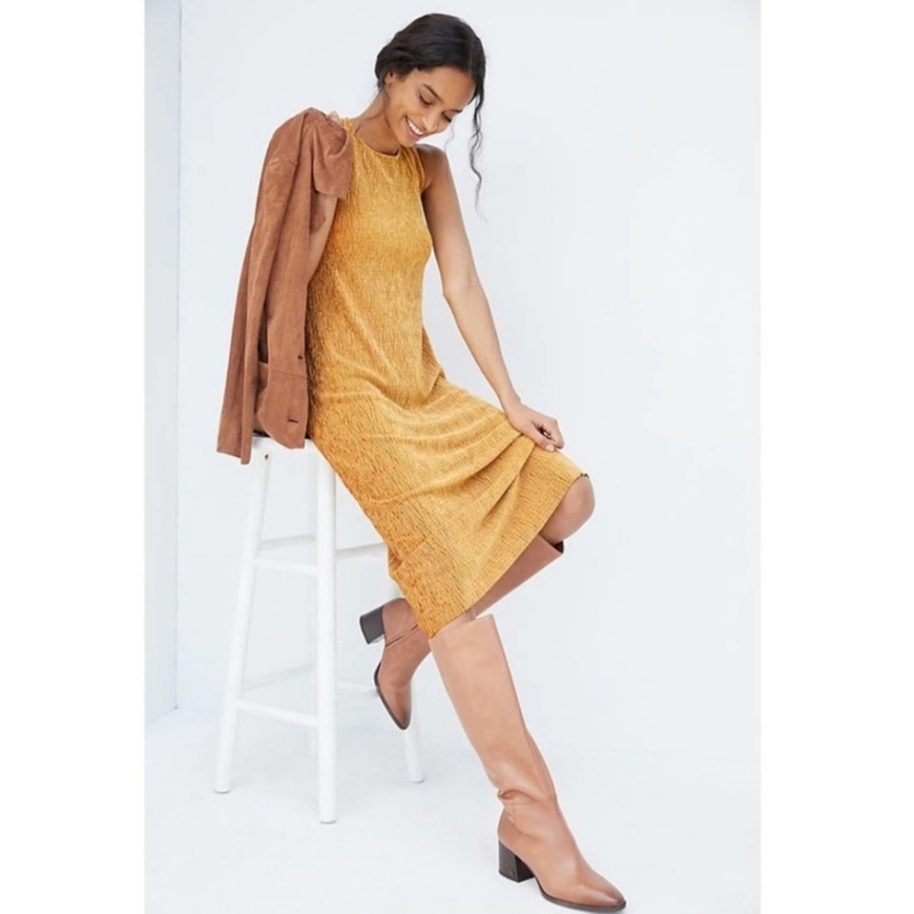 Anthropologie Maeve Adrienne Twist Velvet Dress in Copper Gold Size L holiday